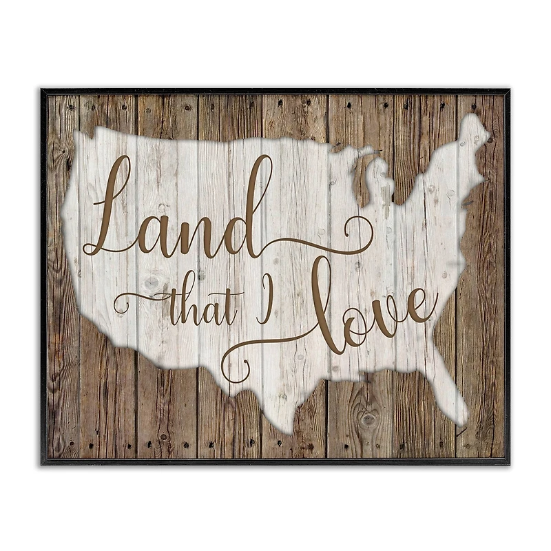 Stupell Industries Land I Love United States Map Rustic Background Framed Giclee Art