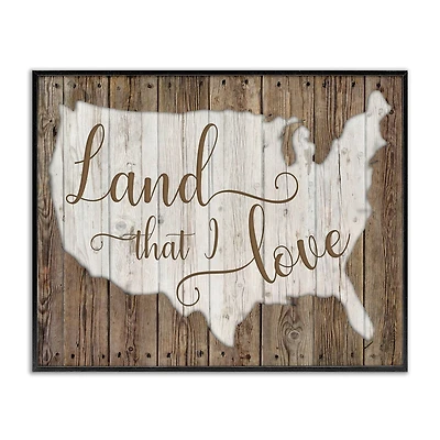Stupell Industries Land I Love United States Map Rustic Background Framed Giclee Art