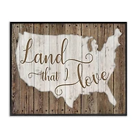 Stupell Industries Land I Love United States Map Rustic Background Framed Giclee Art