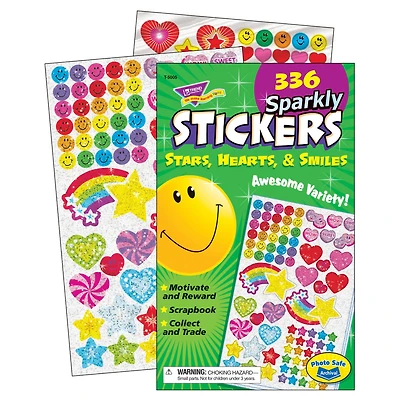 Trend Enterprises® Sparkly Stars, Hearts, & Smiles Sticker Pad, 6 Pads of 336