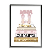 Stupell Industries Pink Gold Heels Bookstack Glam Fashion Design Framed Wall Art