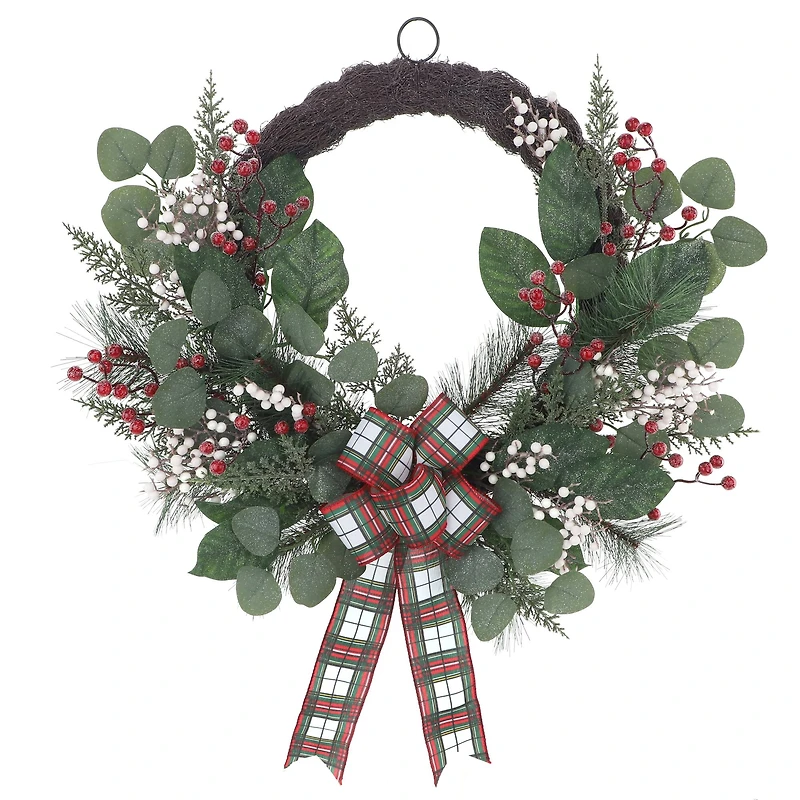 24" Pine, Eucalyptus & Berry Half Wreath with Bow by Ashland®