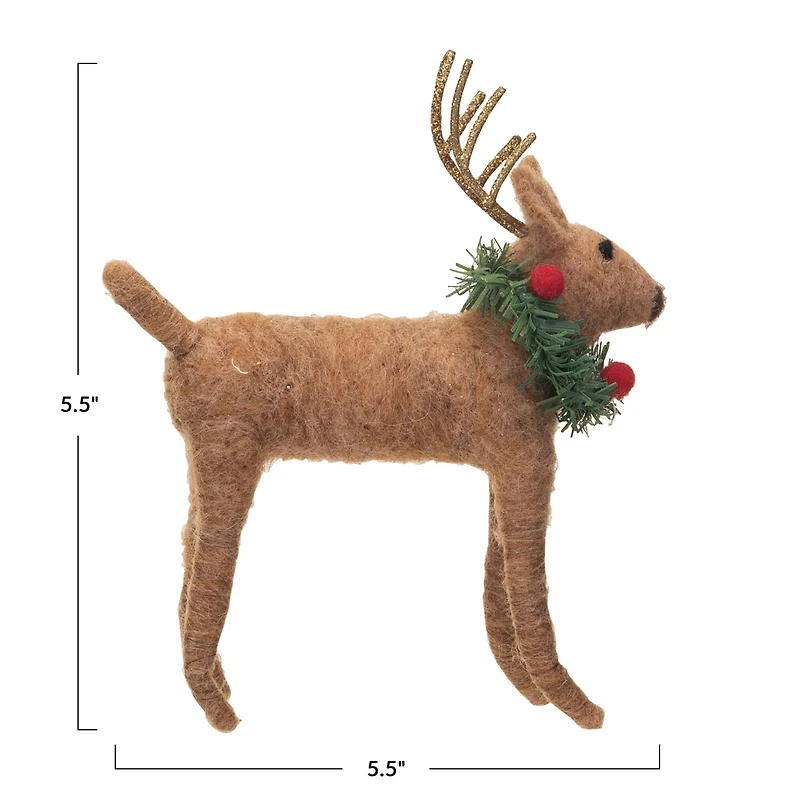 Hello Honey® 5.5" Wool Felt Deer with Wreath