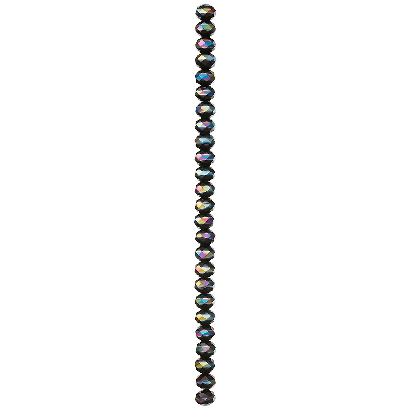 Black Aurora Borealis Striped Glass Faceted Rondel Beads, 8mm by Bead Landing™