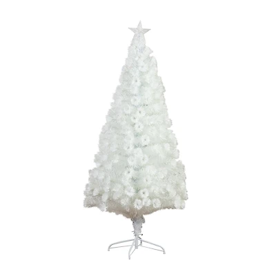 6ft. Pre-Lit Fiber Optic Color Changing Lights White Artificial Christmas Tree with Star Tree Topper