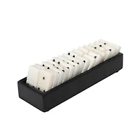 Hello Honey® 9" Black and White Handmade Alabaster Dominos in Soapstone Tray