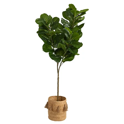 6ft. Fiddle Leaf Fig Artificial Tree in Handmade Natural Jute Planter with Tassels
