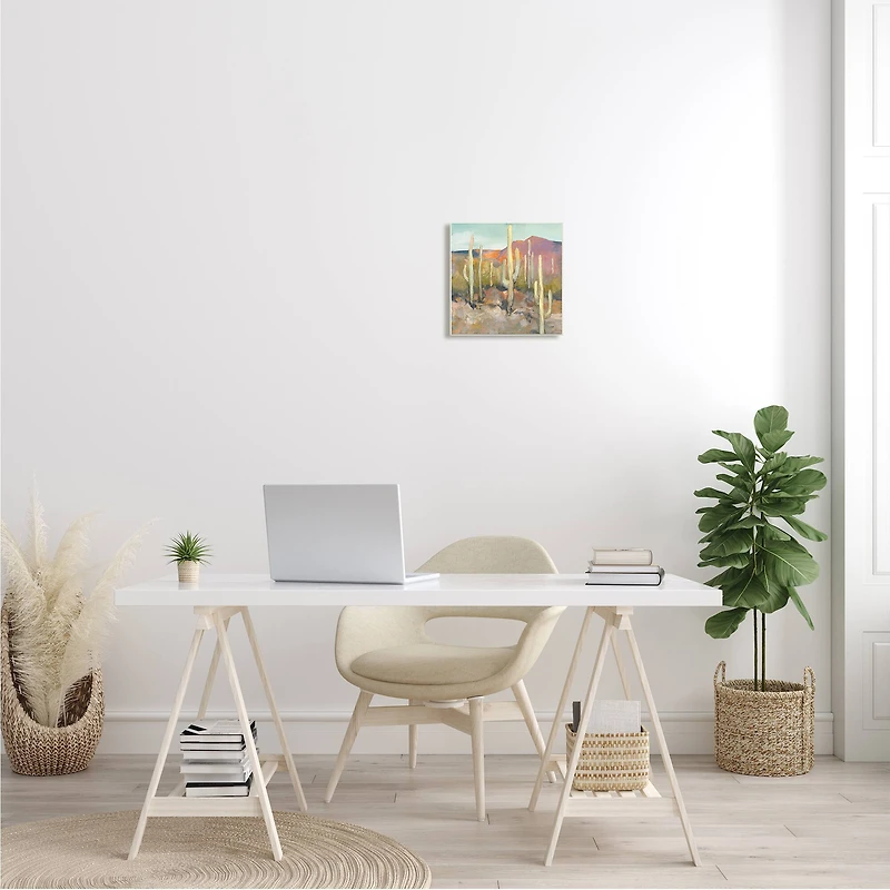 Stupell Industries Cactus Plant Desert Landscape Soft Southwestern Plant Painting Wood Wall Plaque