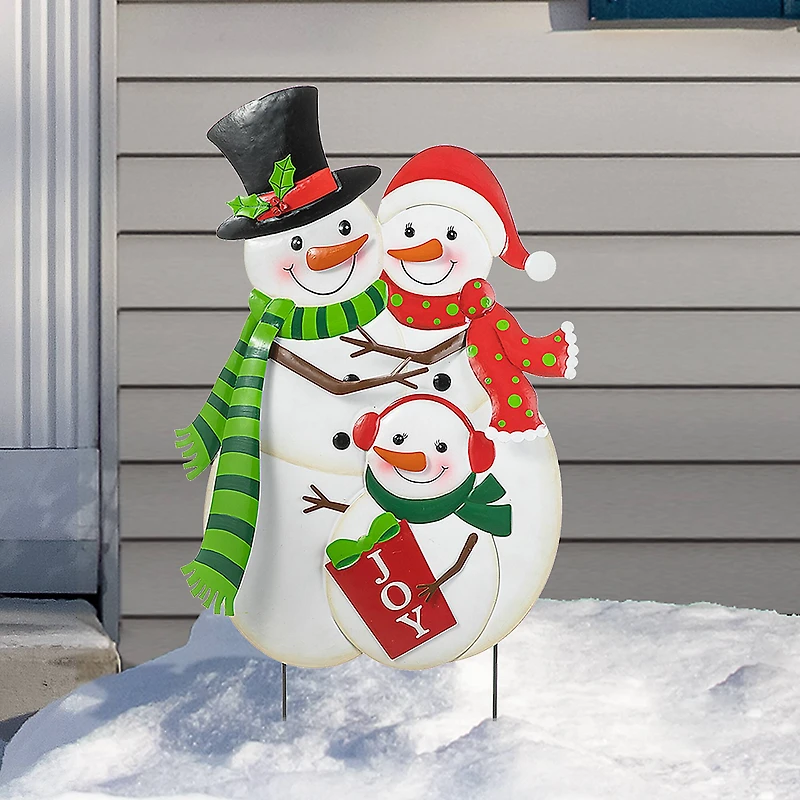 Glitzhome® 2.5ft. Metal Snowman Family Yard Stake