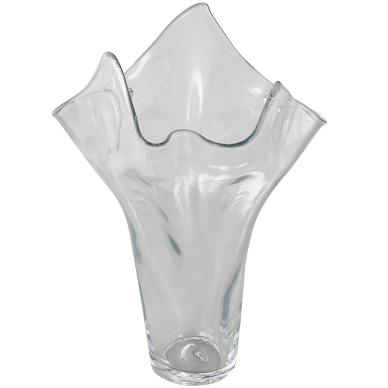 Clear Tulip-Inspired Glass Vase with Wavy Opening