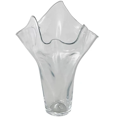 Clear Tulip-Inspired Glass Vase with Wavy Opening