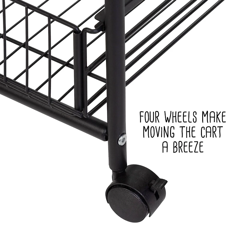 Honey Can Do Black & Natural 3-Tier Slim Rolling Cart