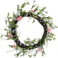 15" Green, Pink, and Purple Artificial Spring Floral Twig Wreath