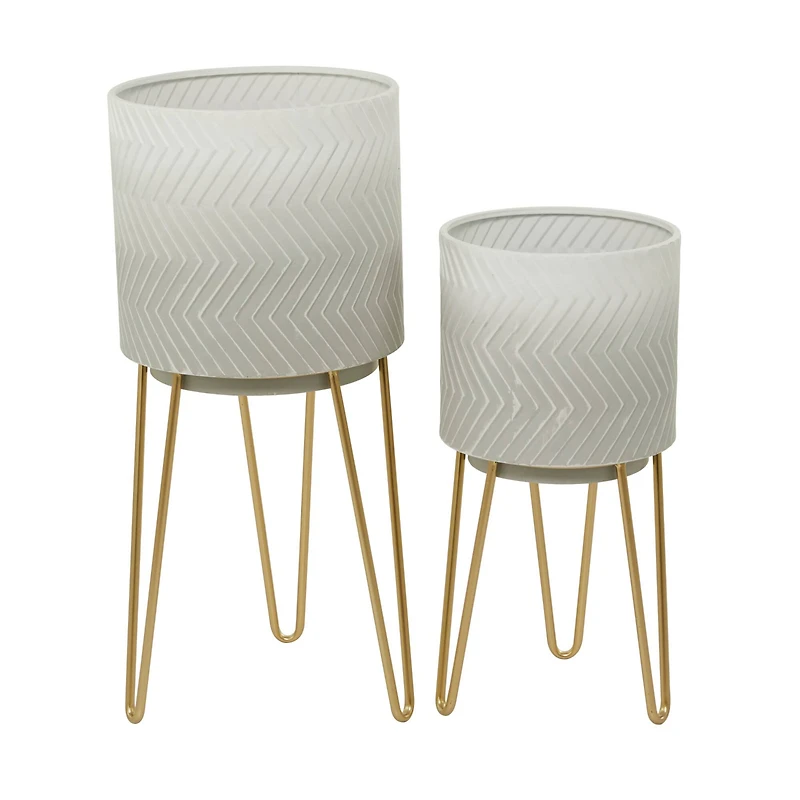 White Metal Modern Planter Set