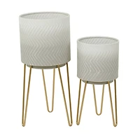 White Metal Modern Planter Set