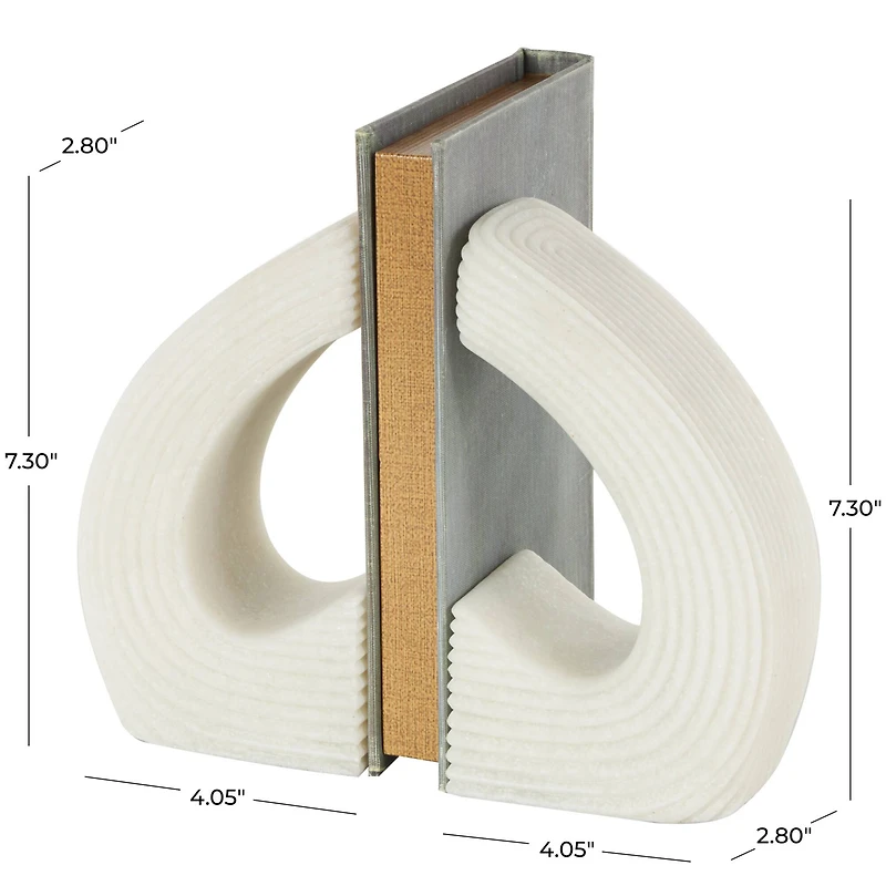 7" White Shimmer Polystone Heart Inspired Decorative Bookends, 2ct.