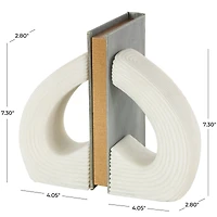 7" White Shimmer Polystone Heart Inspired Decorative Bookends, 2ct.