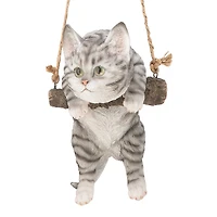 Design Toscano 8" Gray Tabby Kitty on a Perch Hanging Cat Sculpture