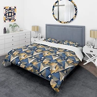 Designart 'Gold And Blue Cubes' Mid-Century Duvet Cover Set
