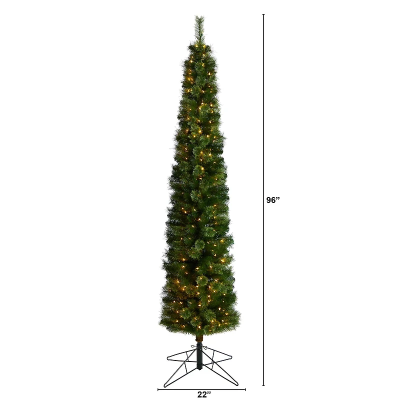 8ft. Pre-Lit Green Pine Artificial Christmas Tree, Clear LED Lights