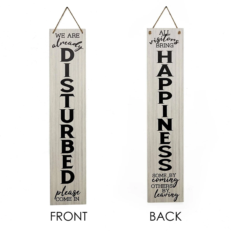 American Art Décor™ 47.25" Already Disturbed & Happiness Double-Sided Hanging & Leaning Wall Sign