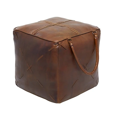 19" Brown Leather Rustic Stool