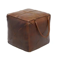 19" Brown Leather Rustic Stool