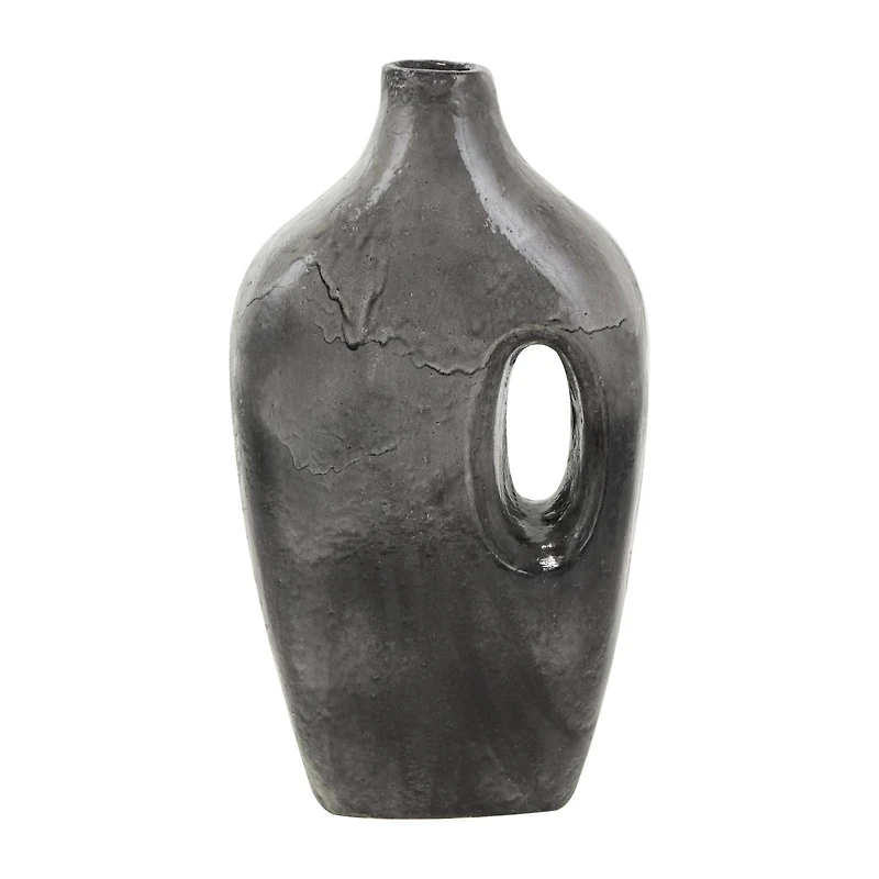 Gray Paper Mache Marble Inspired Decorative Vase with Cutout Handle
