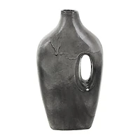 Gray Paper Mache Marble Inspired Decorative Vase with Cutout Handle
