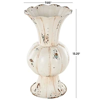 13.25" Distressed Cream Metal Tulip Vase
