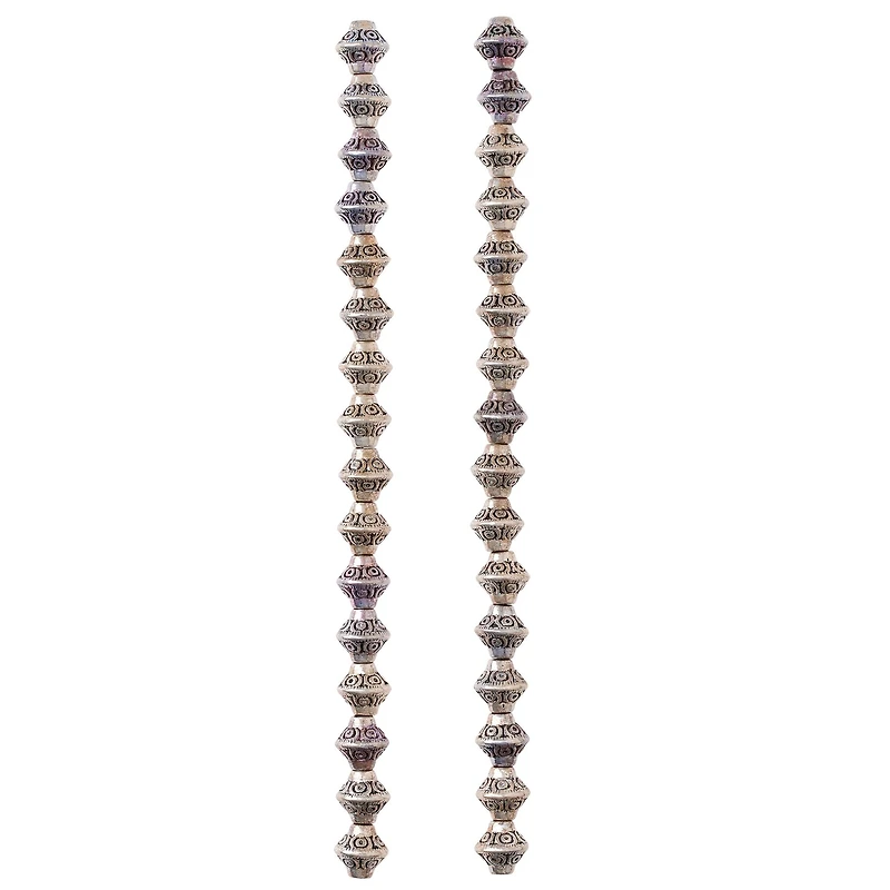 12 Pack: Antique Silver Carved Bicone Beads, 7mm by Bead Landing™