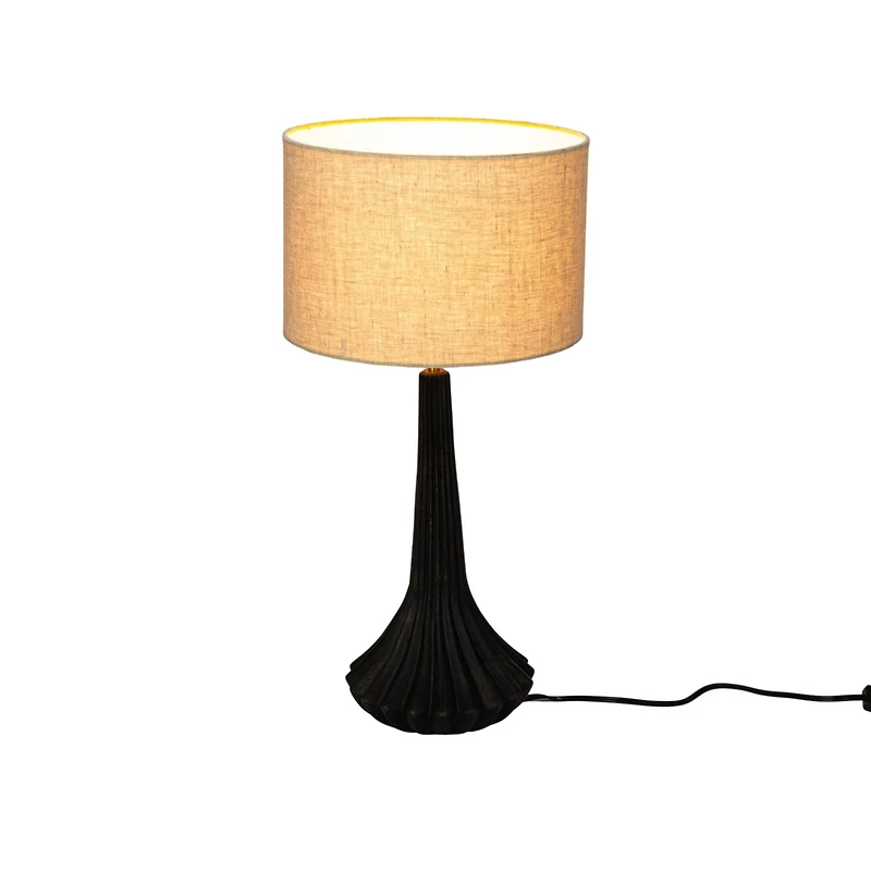 Hello Honey® 24" Black & Natural Mango Wood Pleated Table Lamp with Linen Shade