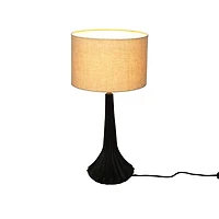 Hello Honey® 24" Black & Natural Mango Wood Pleated Table Lamp with Linen Shade