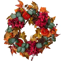 22" Orange & Burgundy Fall Harvest Artificial Floral & Pinecone Wreath