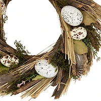 14" Speckled Eggs & Feathers Artificial Easter Wreath