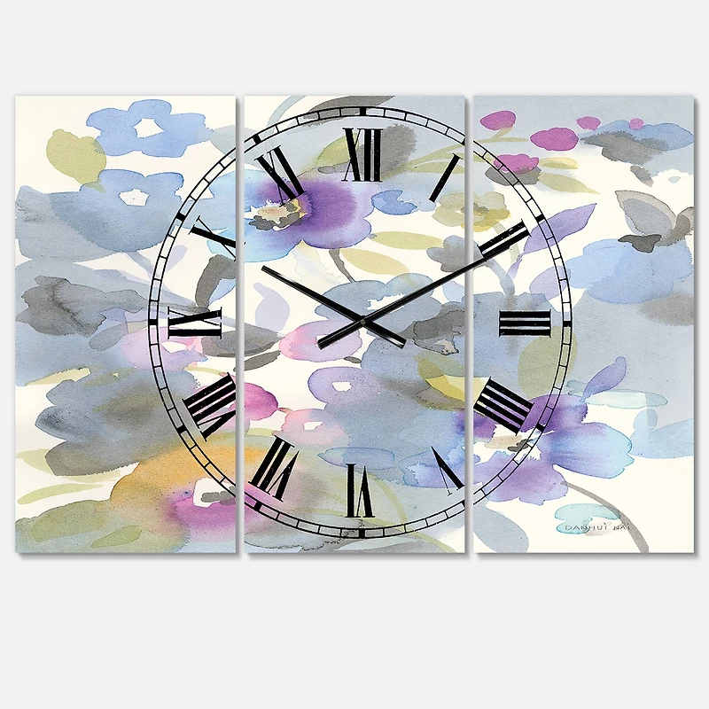 Designart Jewel Garden II Farmhouse 3 Panel Wall Clock