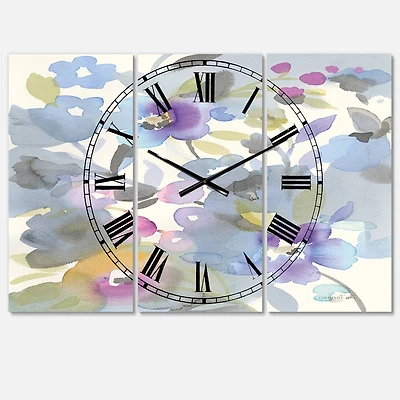 Designart Jewel Garden II Farmhouse 3 Panel Wall Clock