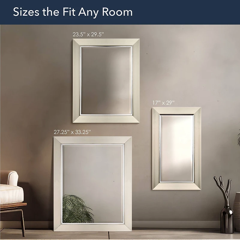 Head West Brushed Nickel With Chrome Inner Lip Beveled 27.5" x 33.5" Framed Accent Vanity Mirror