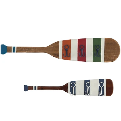 Multi Colored Wood 12 Hangers Paddle Wall Hook with Stripe Patterns Set of 2 32", 24"