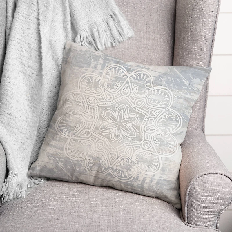White Textured Medallion I 18" x 18" Throw Pillow