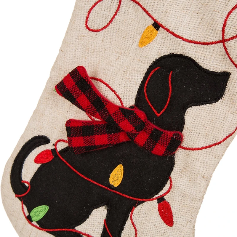 Glitzhome® 21" LED Embroidered Cat & Dog Linen Christmas Stockings, 2ct.
