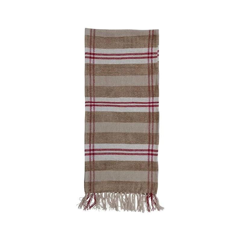 Hello Honey® 6ft. Red, Tan & Cream Plaid Recycled Chenille & Cotton Table Runner