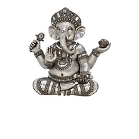 12" Silver Polystone Ganesh Meditating Sculpture