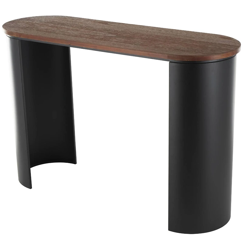 47.25" Black Wood Curved Crescent Living Room Console Table with Brown Wood Oval Tabletop