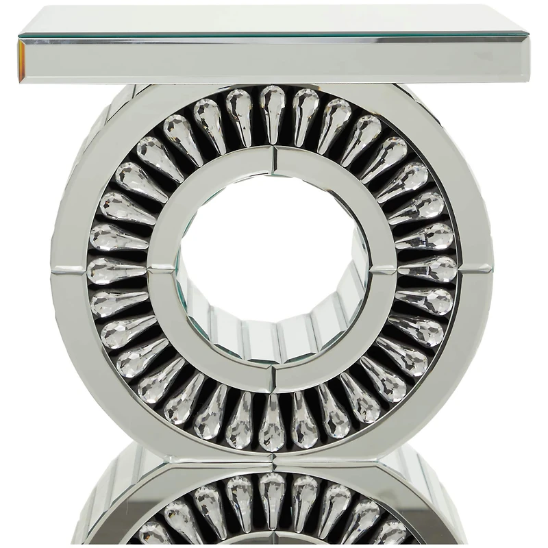 Silver Wood Mirrored Accent Table with Crystal Embellishment 16" x 16" x 28"