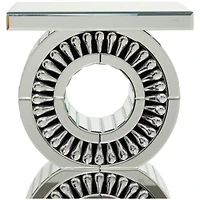 Silver Wood Mirrored Accent Table with Crystal Embellishment 16" x 16" x 28"