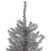6.5ft. Pre-Lit Silver Tinsel Pine Artificial Christmas Tree, Clear Lights