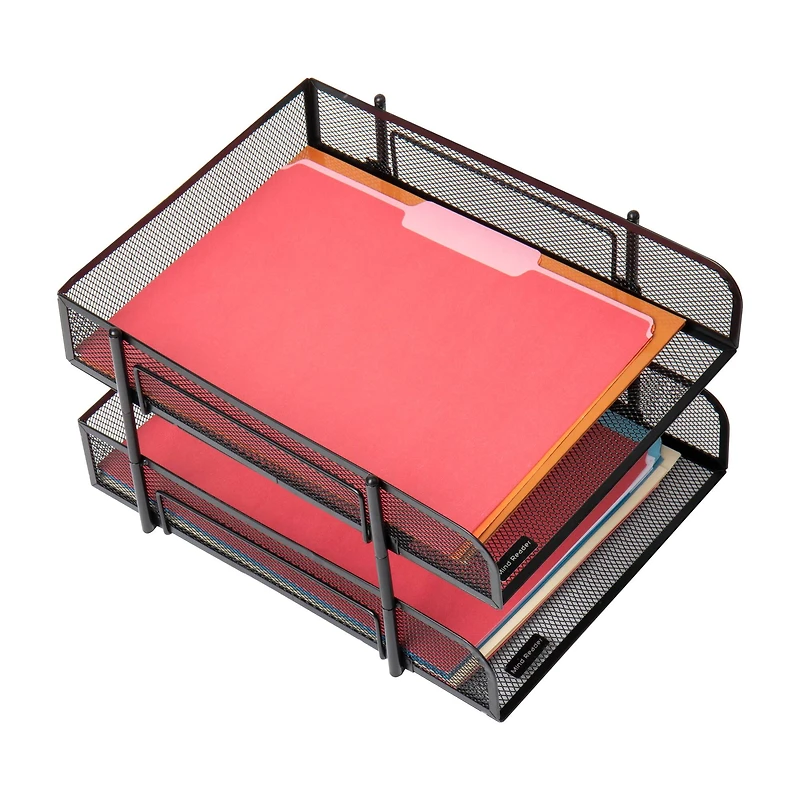 Mind Reader Black 2 Piece Stackable Metal Mesh Letter Tray