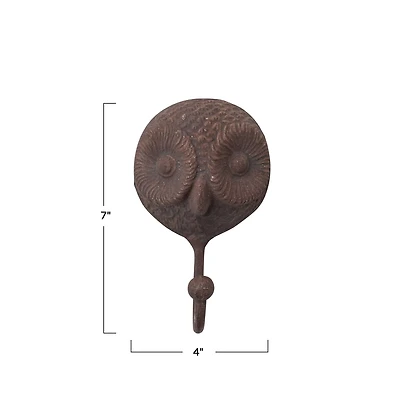 Hello Honey® Distressed Brown Cast Iron Owl Wall Hook