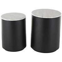 Black Metal Nesting Accent Table with Faux White Marble Top Set